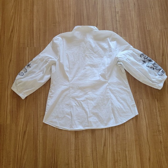 J Jill Top Shirt Womens Large White Black Embroidery Balloon Sleeve Career Basic - Picture 10 of 11